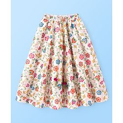 Babyhug Sleeveless Floral Printed & Embroidered Choli With Lehenga And Dupatta- White Blue & Pink