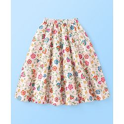 Babyhug Sleeveless Floral Printed & Embroidered Choli With Lehenga And Dupatta- White Blue & Pink