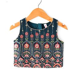 Babyhug Sleeveless Embroidered Choli Lehenga and Dupatta Set - Teal Blue