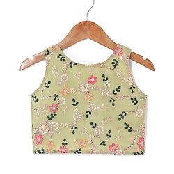 Babyhug Sleeveless Choli with Lehenga and Dupatta Floral Print & Embroidery - Lime