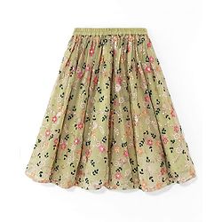 Babyhug Sleeveless Choli with Lehenga and Dupatta Floral Print & Embroidery - Lime