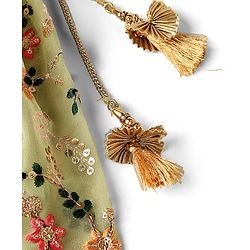 Babyhug Sleeveless Choli with Lehenga and Dupatta Floral Print & Embroidery - Lime