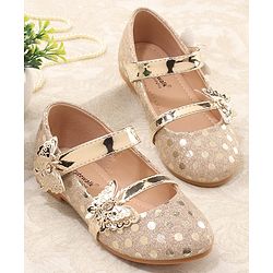 Cute Walk by Babyhug Front Strap Closure Bellies with Butterfly Applique and Foil Work - Golden