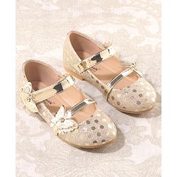 Cute Walk by Babyhug Front Strap Closure Bellies with Butterfly Applique and Foil Work - Golden