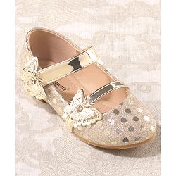 Cute Walk by Babyhug Front Strap Closure Bellies with Butterfly Applique and Foil Work - Golden
