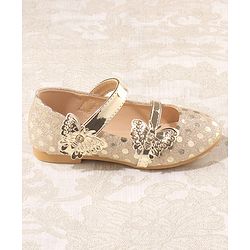 Cute Walk by Babyhug Front Strap Closure Bellies with Butterfly Applique and Foil Work - Golden