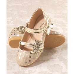 Cute Walk by Babyhug Front Strap Closure Bellies with Butterfly Applique and Foil Work - Golden