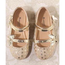 Cute Walk by Babyhug Front Strap Closure Bellies with Butterfly Applique and Foil Work - Golden