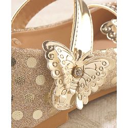 Cute Walk by Babyhug Front Strap Closure Bellies with Butterfly Applique and Foil Work - Golden