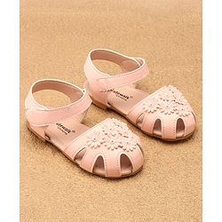 Cute Walk by Babyhug Velcro Closure Peep Toes with Floral Applique - Pink