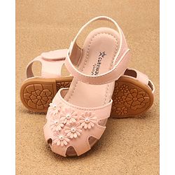 Cute Walk by Babyhug Velcro Closure Peep Toes with Floral Applique - Pink