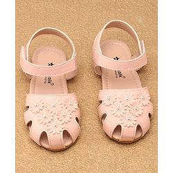Cute Walk by Babyhug Velcro Closure Peep Toes with Floral Applique - Pink