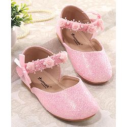 Cute Walk by Babyhug Velcro Closure Bellies with Lace Floral & Pearl Detailing - Pink
