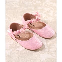 Cute Walk by Babyhug Velcro Closure Bellies with Lace Floral & Pearl Detailing - Pink