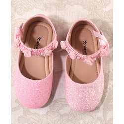 Cute Walk by Babyhug Velcro Closure Bellies with Lace Floral & Pearl Detailing - Pink