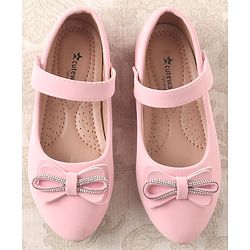Cute Walk by Babyhug Studded & Bow Applique Bellies with Velcro Closure - Pink