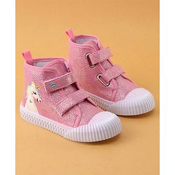 Cute Walk by Babyhug Velcro Closure Casual Shoes Unicorn Embroidery - Pink