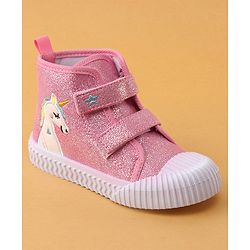 Cute Walk by Babyhug Velcro Closure Casual Shoes Unicorn Embroidery - Pink