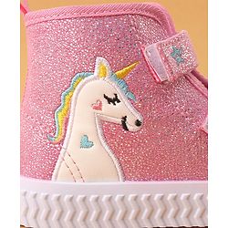 Cute Walk by Babyhug Velcro Closure Casual Shoes Unicorn Embroidery - Pink