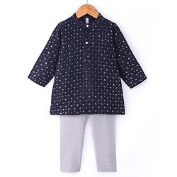 Babyhug Full Sleeves Sequenced Kurta & Pajama Set - Navy Blue