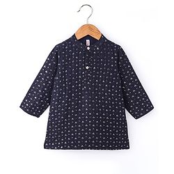 Babyhug Full Sleeves Sequenced Kurta & Pajama Set - Navy Blue