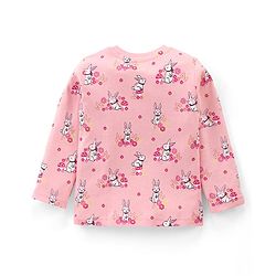 Babyhug Cotton Knit Full Sleeves Night Suit With Bunny Print - Pink