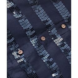 Babyhug Full Sleeves Kurta Payjama Set & Waistcoat With Sequine Detailing - Blue