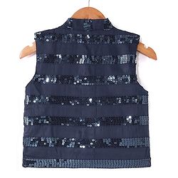 Babyhug Full Sleeves Kurta Payjama Set & Waistcoat With Sequine Detailing - Blue