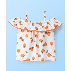Babyhug Rayon Woven Singlet Top & Short Set Orange Print - White
