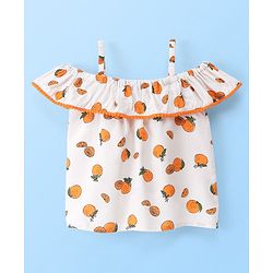 Babyhug Rayon Woven Singlet Top & Short Set Orange Print - White