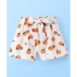 Babyhug Rayon Woven Singlet Top & Short Set Orange Print - White