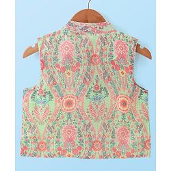 Babyhug Cotton Woven Full Sleeves Kurta & Pajama Set with Floral Printed Jacket - Peach