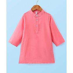 Babyhug Cotton Woven Full Sleeves Kurta & Pajama Set with Floral Printed Jacket - Peach