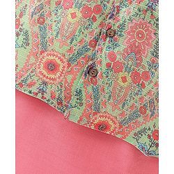 Babyhug Cotton Woven Full Sleeves Kurta & Pajama Set with Floral Printed Jacket - Peach