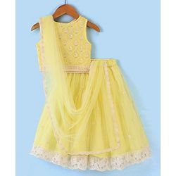 Babyhug Sleeveless Embroidered Net Choli Lehenga and Dupatta - Yellow