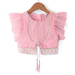 Babyhug Short Flutter Sleeves Embroidered Net Choli Lehenga And Dupatta Set - Pink