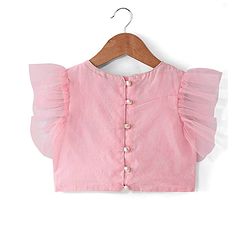 Babyhug Short Flutter Sleeves Embroidered Net Choli Lehenga And Dupatta Set - Pink