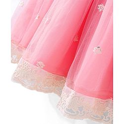 Babyhug Short Flutter Sleeves Embroidered Net Choli Lehenga And Dupatta Set - Pink