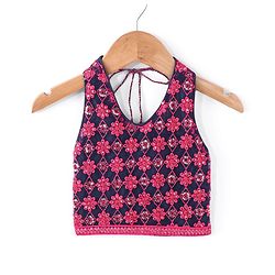 Babyhug Sleeveless Floral Embroidered Choli Lehenga with Dupatta- Navy Blue