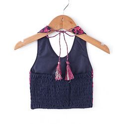 Babyhug Sleeveless Floral Embroidered Choli Lehenga with Dupatta- Navy Blue