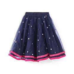 Babyhug Sleeveless Floral Embroidered Choli Lehenga with Dupatta- Navy Blue