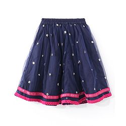 Babyhug Sleeveless Floral Embroidered Choli Lehenga with Dupatta- Navy Blue