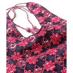 Babyhug Sleeveless Floral Embroidered Choli Lehenga with Dupatta- Navy Blue