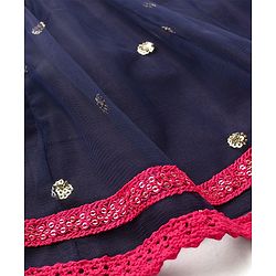 Babyhug Sleeveless Floral Embroidered Choli Lehenga with Dupatta- Navy Blue