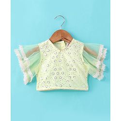 Babyhug Woven Half Sleeves Embroidered Net Choli Lehenga & Dupatta - Lime Yellow