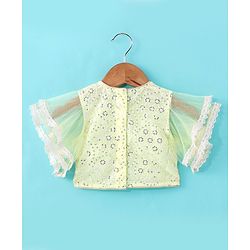 Babyhug Woven Half Sleeves Embroidered Net Choli Lehenga & Dupatta - Lime Yellow