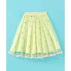 Babyhug Woven Half Sleeves Embroidered Net Choli Lehenga & Dupatta - Lime Yellow