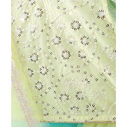 Babyhug Woven Half Sleeves Embroidered Net Choli Lehenga & Dupatta - Lime Yellow