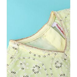 Babyhug Woven Half Sleeves Embroidered Net Choli Lehenga & Dupatta - Lime Yellow
