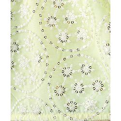 Babyhug Woven Half Sleeves Embroidered Net Choli Lehenga & Dupatta - Lime Yellow